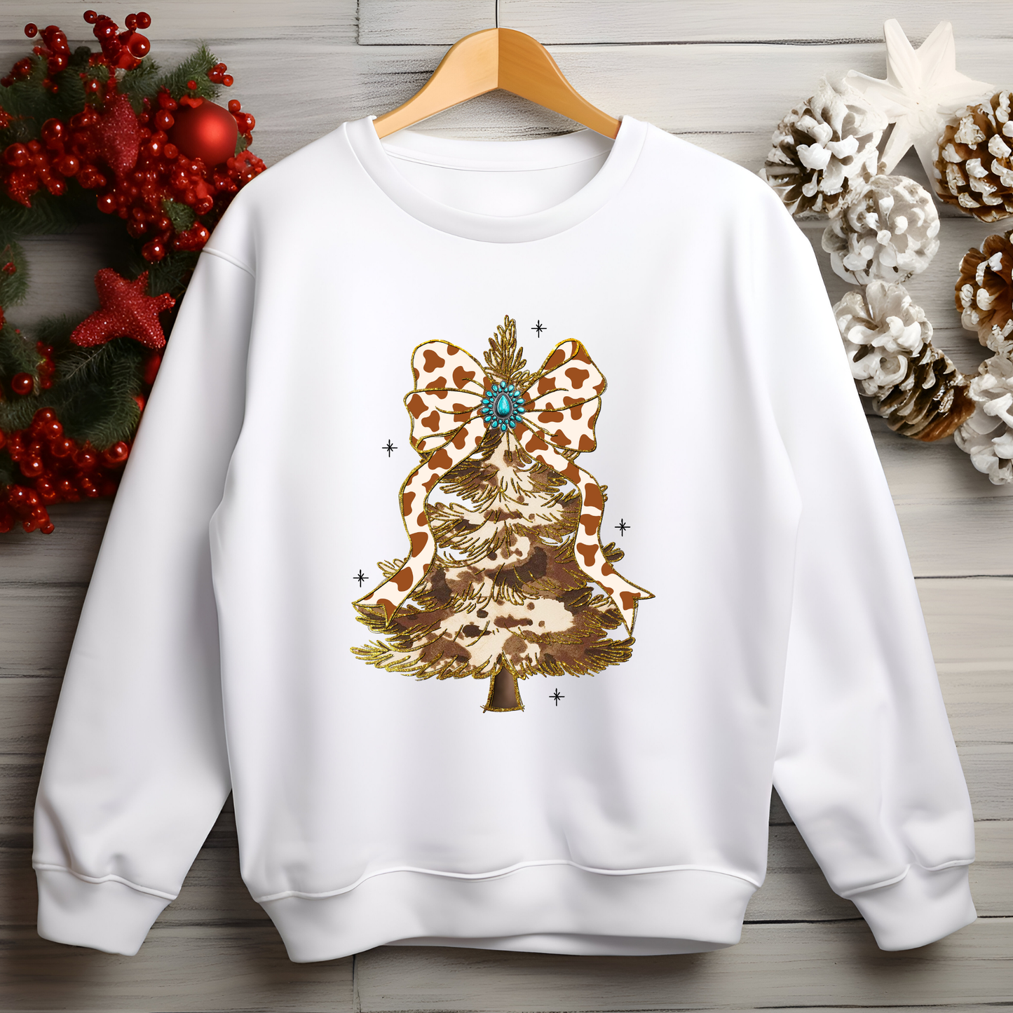 Cow Hide Christmas Tree Crewneck