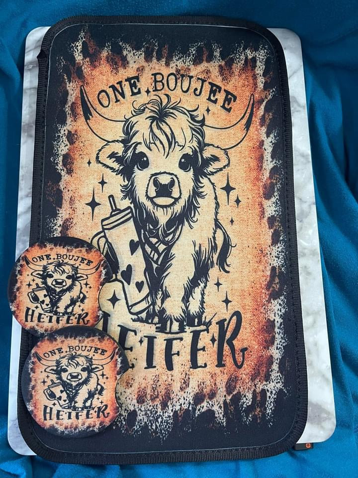 One Boujee Heifer Center Console Car Coaster Set