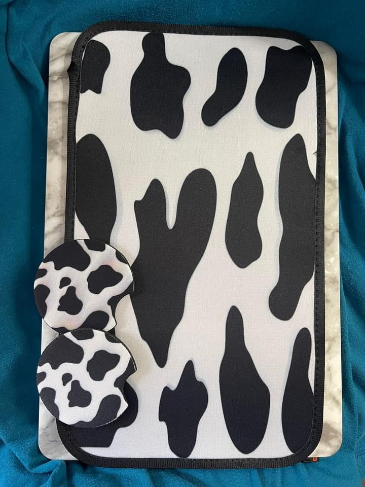 Cow Print Center Console Car Coaster Set