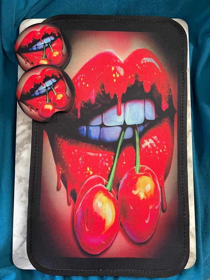 Cherry Lips Center Console Car Coaster Set