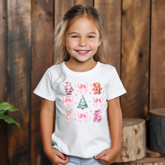Pink Christmas Coquette Kids Shirt