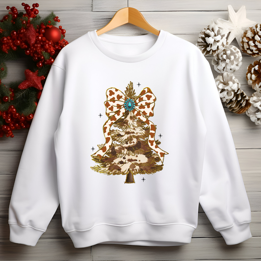Cow Hide Christmas Tree Crewneck