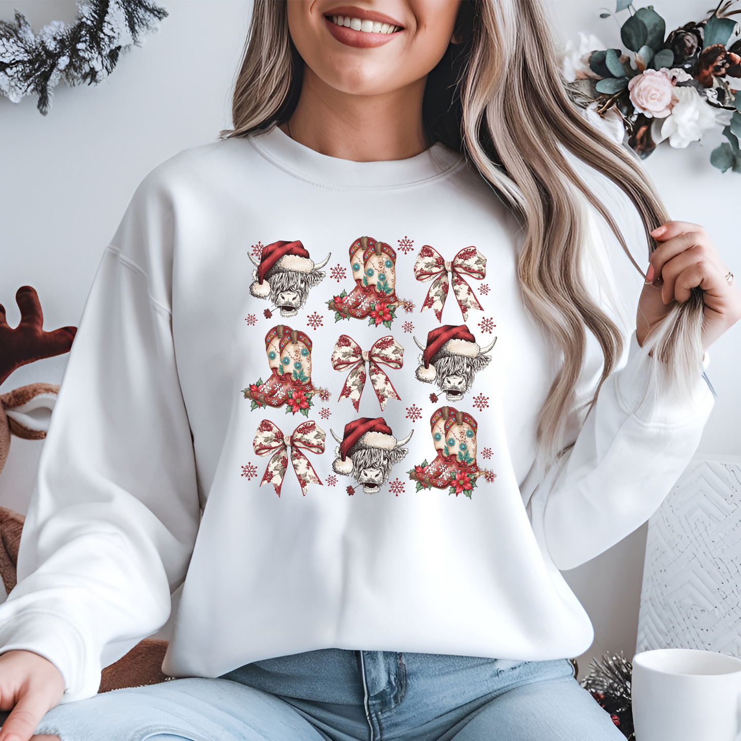 Christmas Coquette with Highland Cow Crewneck