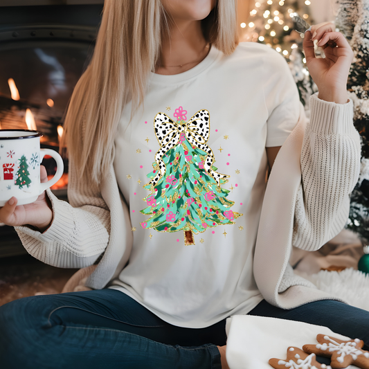 Bright Colored Tree with Black and White Bow Shirt