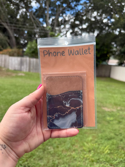Slim Stick-On Phone Wallet – Card Holder for Smartphones - Dark Marble Theme