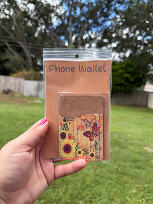 Slim Stick-On Phone Wallet – Card Holder for Smartphones - Sunflower & Butterfly Theme